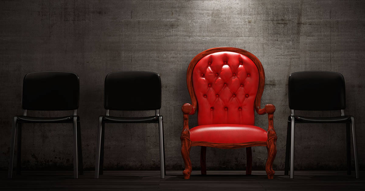 1 cushioned, royal chair among plain ones; expert power has a distinctive style