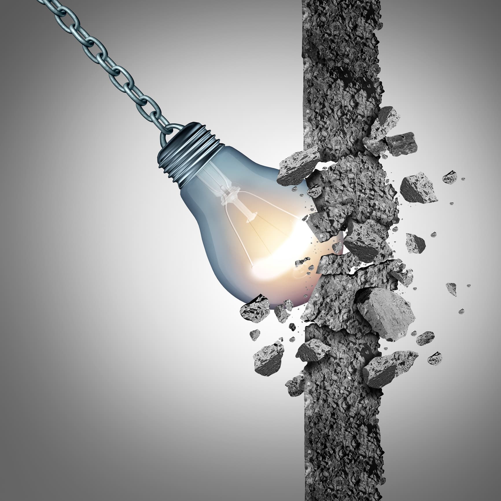 lightbulb smashing rocks, creative thinking, limiting factor